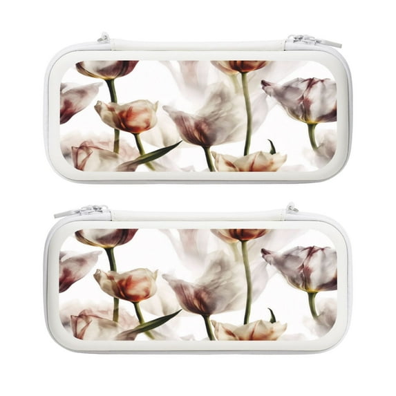 Tulipa Amber (2), Carrying Case For Nintendo Switch & OLED Version, Eva Lightweight Shockproof Protective Pouch Case for Game Console & Accessories with 10 Game Card Slot & Wristband, White