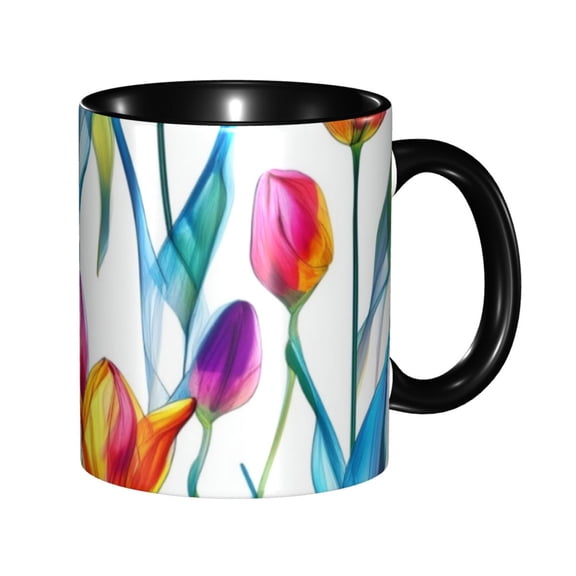 Tulipa Blue Leaf Coffee Mug Fun Custom Ceramic Mugs 11oz Black