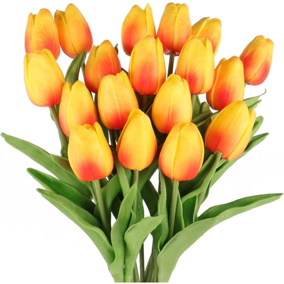 Tulips Artificial Flowers 20 Pcs Yellow Fake Tulip Stems Real Touch PU Tulips for Easter Spring Wedding Bouquet Home Centerpiece Floral Arrangement Table Décor