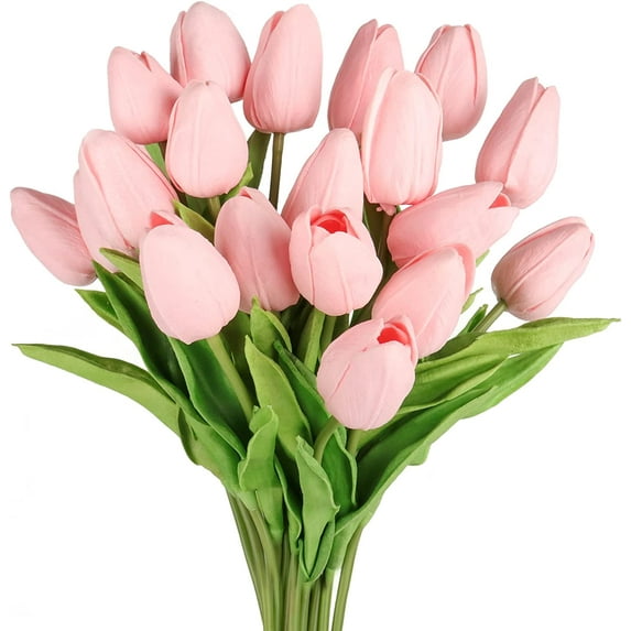 Tulips Artificial Flowers 20 Pcs Yellow Fake Tulip Stems Real Touch PU Tulips for Easter Spring Wedding Bouquet Home Centerpiece Floral Arrangement Table Décor