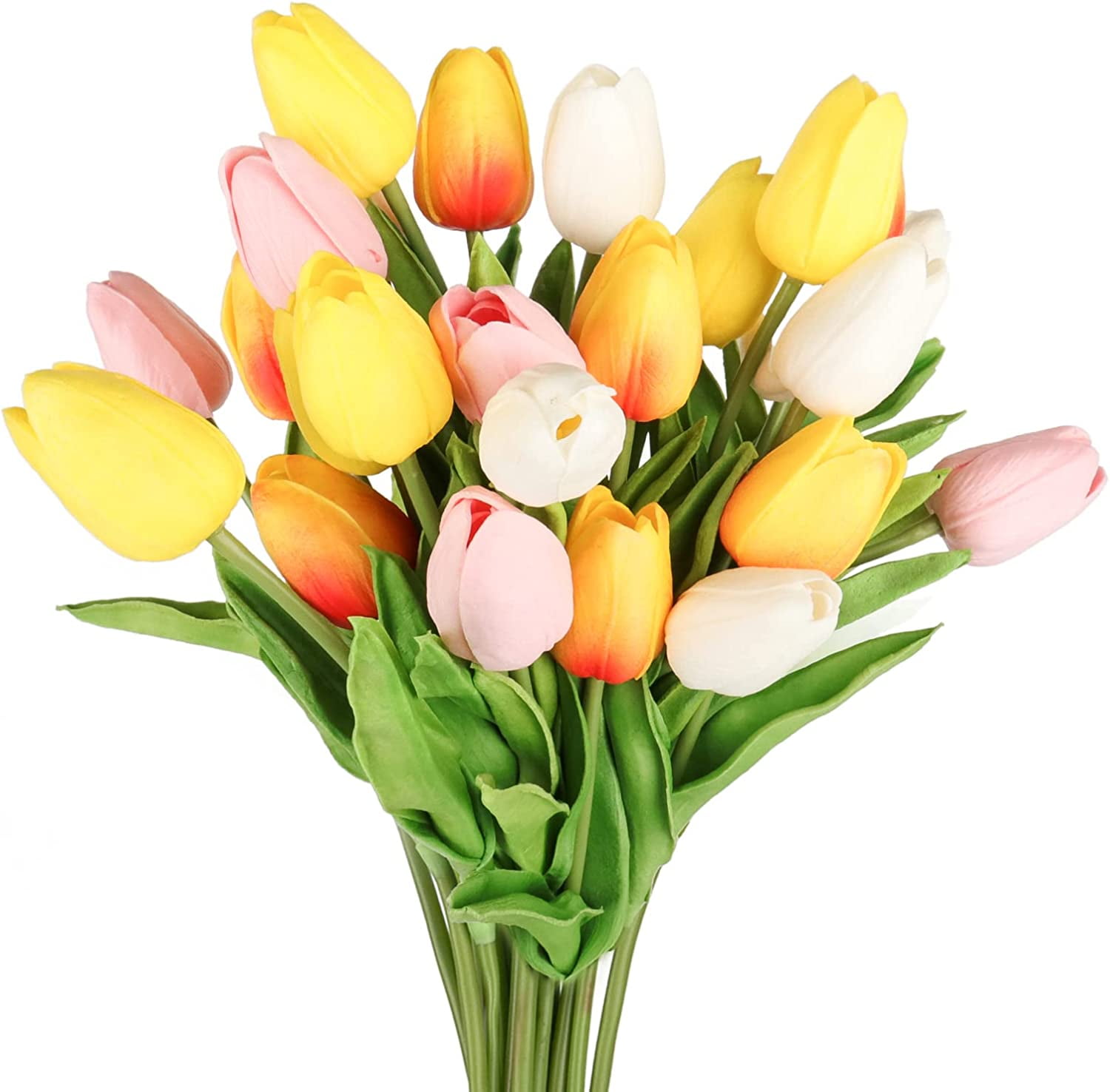 Tulips Artificial Flowers 20 Pcs Yellow Fake Tulip Stems Real Touch PU Tulips for Easter Spring Wedding Bouquet Home Centerpiece Floral Arrangement Table Décor