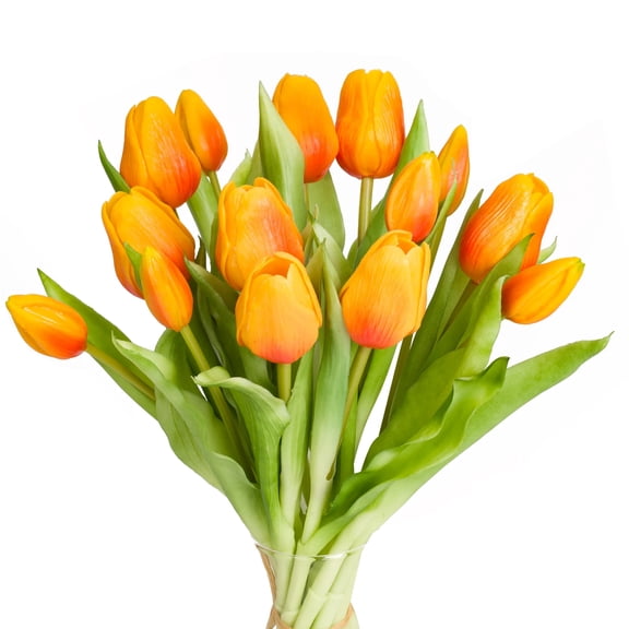 Tulips Artificial Flowers Bulk Faux Bouquets 12” Stems Fake Flowers, 14 pcs (Orange)