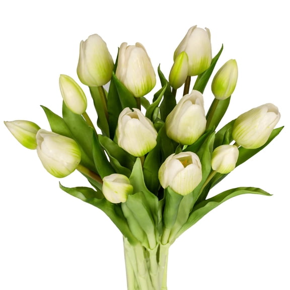 Tulips Artificial Flowers Bulk Faux Bouquets 12” Stems Fake Flowers, 14 pcs (White)