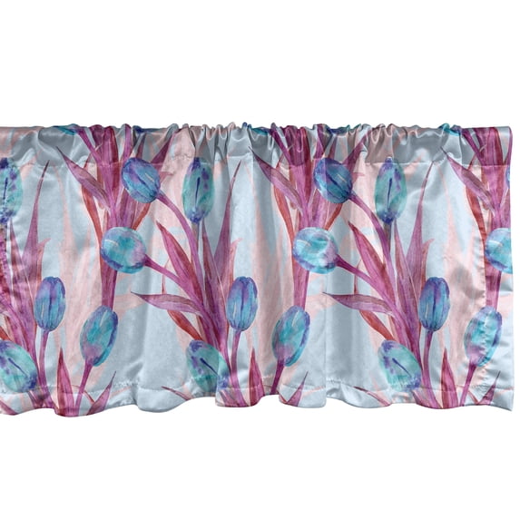 Tulips Artwork Window Valance, Watercolor Style Blooming Delicate Flowers with Nostalgic Aura Print, Curtain Valance for Kitchen Bedroom with Rod Pocket, 54" X 18", Magenta Pale Pink, by Ambesonne
