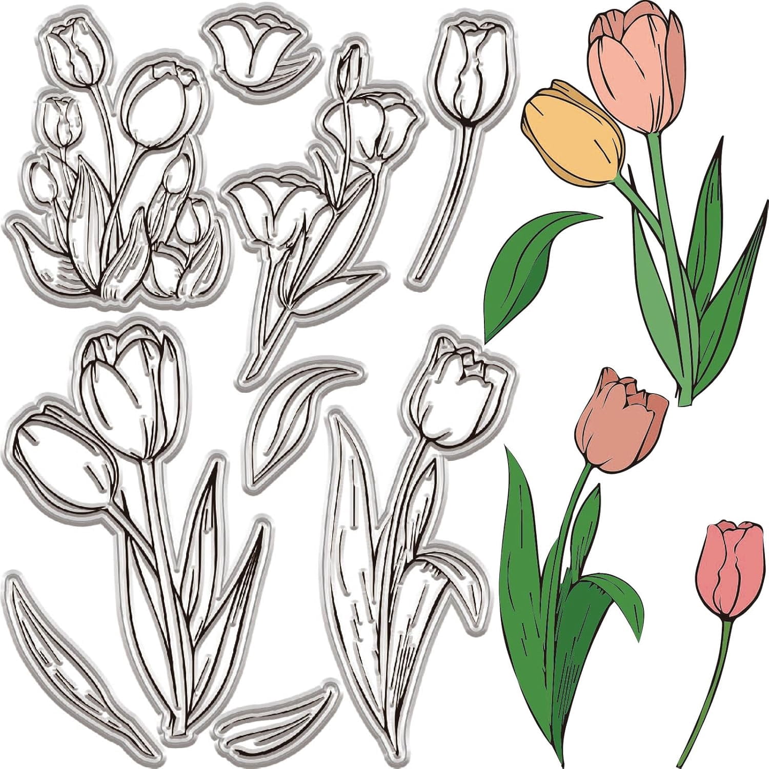 Tulips Background Clear Rubber Stamps Flower Leaves Vintage Transparent ...