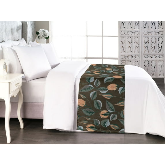 Tulips Bed Runner, Fantasy Themed Blooming Flowers Vintage with Leaves Greenery Print Bohemian, Decorative Accent Bedding Scarf for Hotels Homes & Guest Rooms, King, Cadet Blue Salmon, by Ambesonne