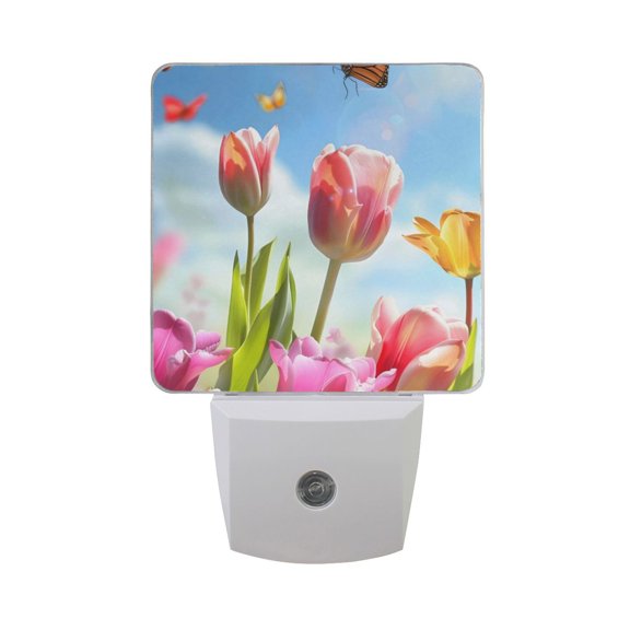 Tulips Butterflies Sun LED Night Light with Smart Sensor Plug Into Wall Dusk to Dawn 2 packs