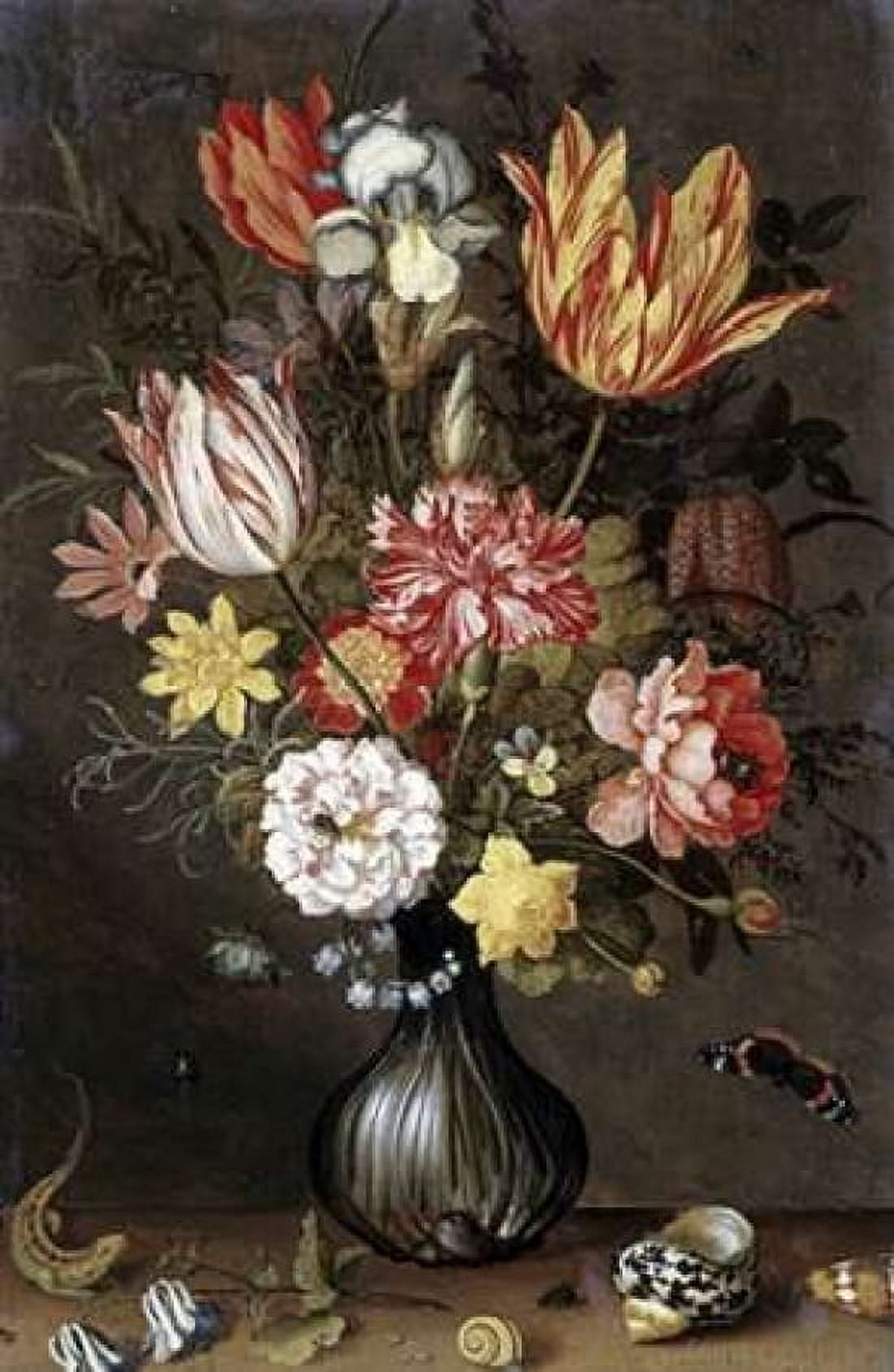 Tulips Carnations An Iris Canvas Art - Balthasar Van der Ast (12 x 18)