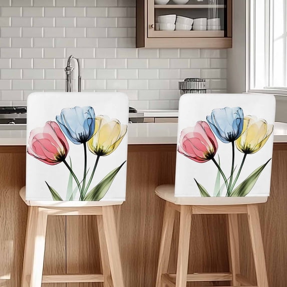 Tulips Colorful Floral Abstract Flowers Spring Summer Chair Covers Set of 1 Chair Back Covers Stretch Removable Washable Chairs Slipcovers Chair Protector for Dining Room Kitchen Party Decor