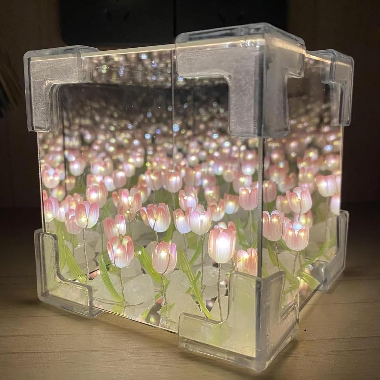 Tulips Cube Lamp,Tulip Mirror Night Light,DIY Tulips Cube Mirror Lamp