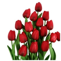 Tulips Fake Flowers 10 Pcs Artificial PU Faux Flowers Real Touch Red Tulips Bouquet Arrangement for Home Room Table Centerpieces Office Wedding Party Mothers Day Gift Decor