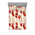 thumbnail image 1 of Tulips Fitted Sheet & Pillow Sham Set, Simple Design Modern Blooming Flowers with Neutral Boho Lines Delicate Art, Decorative Printed 3 Piece Bedding Decor, Full, Dark Coral Eggshell, by Ambesonne, 1 of 2