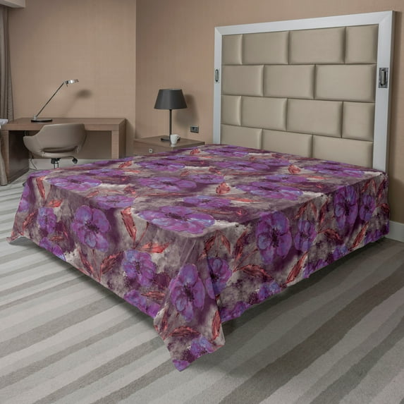 Ambesonne Tulips Flat Bedding Sheet Soft Top Sheet, Gothic Grunge Flowers Print, Queen, Pale Fuchsia Burnt Sienna