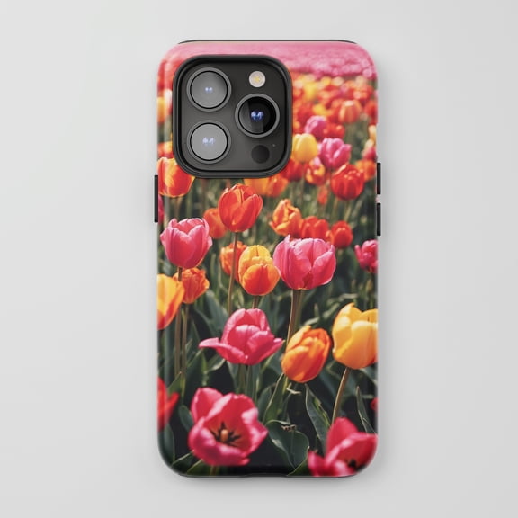 Tulips Floral Pattern For All iPhone Series Tough Phone Case Nature Pink Yellow