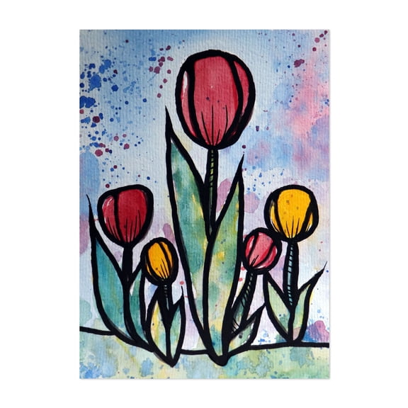 Tulips - Illustration Watercolor Floral Flowers Abstract Botanical Modern Art Garden Unframed Wall Art Print 5 x 7 inches