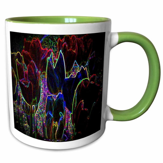 3drose, Tulips in Neon, 11oz Two-tone Green Mug