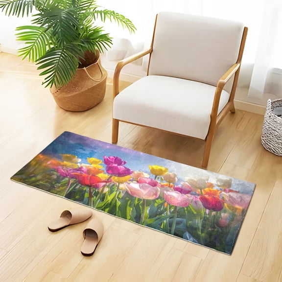 Tulips Oil Painting Plush Carpet Non Slip Runner Rug Absorbent Bath Mat 39" x 20"