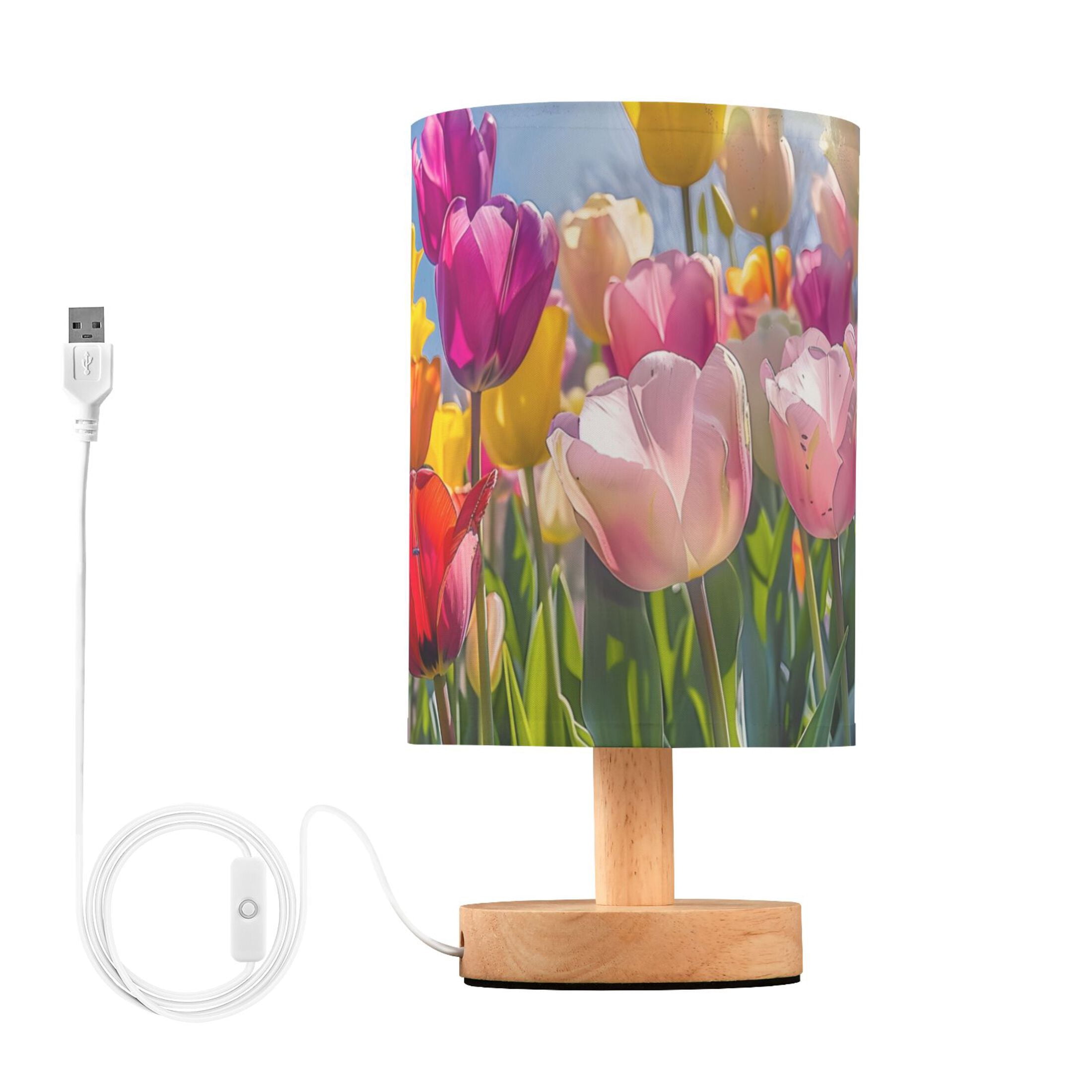 Tulips Oil Painting Table Lamp with USB Port LED Warm Light Lamp Night Light Home Decor