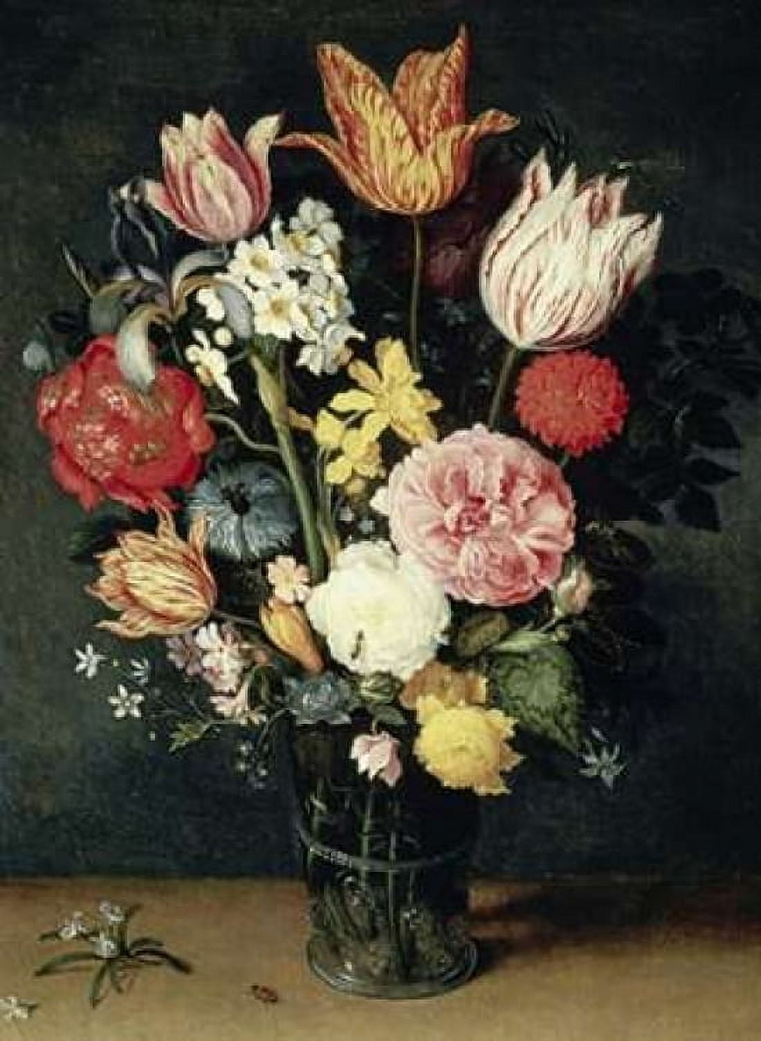Tulips Roses and other Flowers in a Glass Canvas Art - Balthasar Van der Ast (18 x 24)