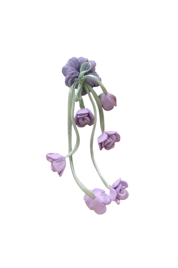 Tulips Scrunchie Elastic Hair Tie With Sheer Headbands Rope Tassels Embellishment