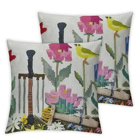 Tulips Sparrow Poly Fill Hook Throw Pillow,Length, Home Decoration