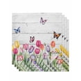 thumbnail image 1 of Tulips Spring Floral Cloth Napkins Set of 4 Reusable Dinner Napkins, Pastoral Flowers Butterfly Wooden Cocktail Napkin Washable Table Napkins for Wedding/Holiday Party/Baby Shower 20"x20", 1 of 7