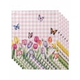 thumbnail image 1 of Tulips Spring Floral Cloth Napkins Set of 6 Reusable Dinner Napkins, Pink Plaid Flowers Butterfly Pastoral Cocktail Napkin Washable Table Napkins for Wedding/Holiday Party/Baby Shower 20"x20", 1 of 7