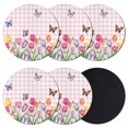 thumbnail image 1 of Tulips Spring Floral Coasters Set of 6, Absorbent Coasters for Drinks, Pink Plaid Flowers Butterfly Pastoral Coaster for Desk Coffee Table Protection, Home Decor House Warming Gifts 4", 1 of 8