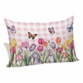thumbnail image 1 of Tulips Spring Floral Pillow Covers, Linen Long Throw Pillow Case, Pink Plaid Flowers Butterfly Pastoral Holiday Pillow Protector Decorative Cushion Cover for Living Room/Bedroom 20" x 26", 1 of 8