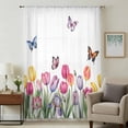 thumbnail image 1 of Tulips Spring Floral Sheer Curtains 96 Inches Long, Pastoral Flowers Butterfly Farmhouse Light Filering Curtains, Privacy Drapes Simi Floor to Veiling Curtain for Living Room Bedroom Window Treatment, 1 of 9