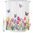 thumbnail image 1 of Tulips Spring Floral Shower Curtain Set - 72" x 78" Washable Bathtub Curtain with 12 Hooks, Pastoral Flowers Butterfly Farmhouse Waterproof Fabric Stall Shower Curtains for Bathroom/Bathtub Décor, 1 of 6