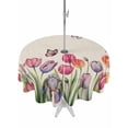 thumbnail image 1 of Tulips Spring Floral Table Cloth Round Tablecloth, Pastoral Flowers Butterfly Rustic Waterproof Wrinkleproof Table Cover with Umbrella Hole and Zipper for Party/Dining/Patio/Wedding 60 Inch, 1 of 9