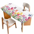 thumbnail image 1 of Tulips Spring Floral Table Cloths for 3 Foot Rectangle Tables, Pastoral Flowers Butterfly Wooden Patio Waterproof Elastic Fitted Tablecloths, Washable Rectangular Table Cover for Camping, 1 of 8