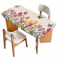 thumbnail image 1 of Tulips Spring Floral Table Cloths for 6 Foot Rectangle Tables, Pastoral Flowers Butterfly Rustic Patio Waterproof Elastic Fitted Tablecloths, Washable Rectangular Table Cover for Camping, 1 of 8