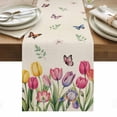 thumbnail image 1 of Tulips Spring Floral Table Runner - 120 Inch Long, Kitchen Dining Table Runner Dresser Scarves, Pastoral Flowers Butterfly Rustic Farmhouse Decor for Coffee Tables Wedding Party Banquet, 1 of 8