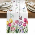 thumbnail image 1 of Tulips Spring Floral Table Runner - 120 Inch Long, Kitchen Dining Table Runner Dresser Scarves, Pastoral Flowers Butterfly Wooden Farmhouse Decor for Coffee Tables Wedding Party Banquet, 1 of 8