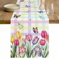 thumbnail image 1 of Tulips Spring Floral Table Runner - 70 Inch Long Flowers Butterfly Plaid Pastoral Cotton and Linen Blended Dress Scarves Farmhouse Table Runner for Kitchen Dining, Coffee Table, 13" x 70", 1 of 8
