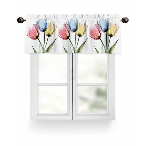 Tulips Valances for Windows Colorful Floral Abstract Flowers Spring Summer Valance Rod Pocket Light Filtering Short Window Treatments Curtains for Kitchen Bathroom Living Room Bedroom, 60 x 18 Inch