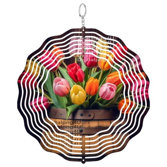 Tulips Wind Spinner Metal Outdoor Decor Spring Garden Multicolor