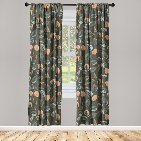 Tulips Window Curtains, Fantasy Themed Blooming Flowers Vintage with Leaves Greenery Print Bohemian, Lightweight Decor 2-Panel Set with Rod Pocket, Pair of - 28"x95", Cadet Blue Salmon, by Ambesonne