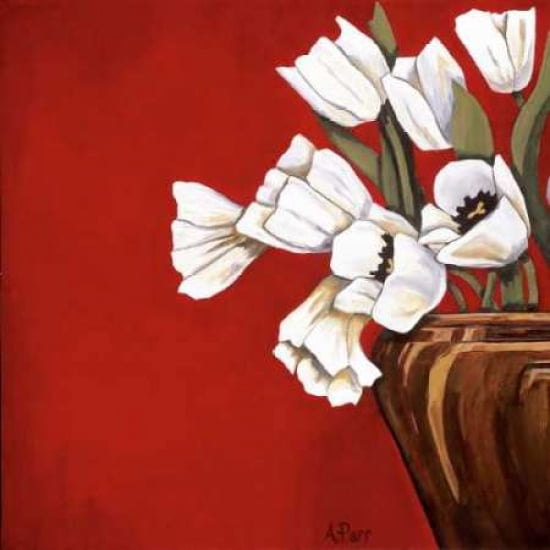 Tulips on Red Canvas Art - Ann Parr (24 x 24)