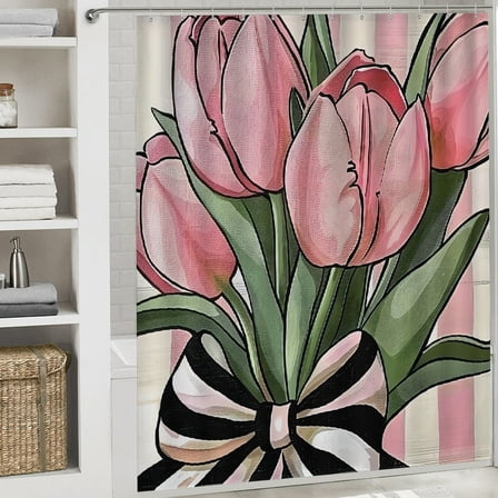 Tulips printed waterproof shower curtain Bathroom shower curtain Suitable for home bathrooms