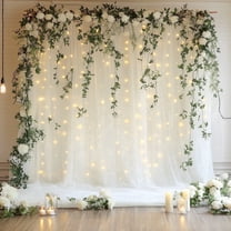 Tulle Backdrop Curtain with Lights String 10FT X 8FT Black Sheer Tulle ...