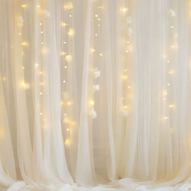 Learning Virtual Backdrops Tulle Backdrop Curtain with Lights String for Wedding Baby Shower ...