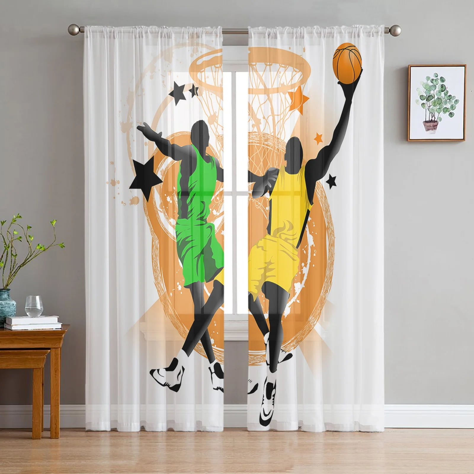 Tulle Curtains Printed Voile Room r Drapes Athletes Bedroom Hotel