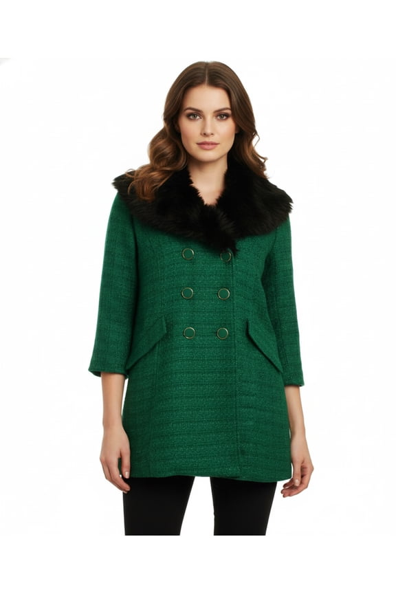 Double Breasted Coat with Faux Fur Collar