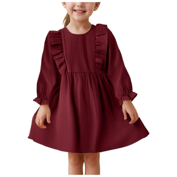 Tulle Dress Tea Party Dresses For Girls Toddler Dress Long Sleeve Baby Little Girls Dresses Ruffle Fall Winter Dresses for Girls Casual Party Birthday Dress Wine 7 Years
