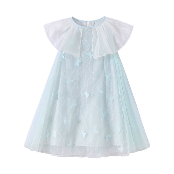Tulle-Dresses for Girls Size 3-14 Teens Kids Cute Sleeveless Doll-Collared Solid Color Pullover Loose Comfort Babydoll Dress