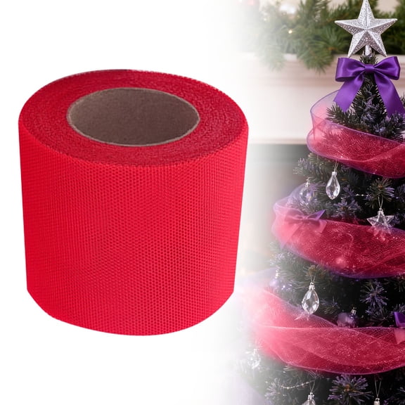 Tulle Fabric Roll,Mesh Fabric,2.36 Inch X 25 Yards Mesh Tulle Ribbon for Gift Wrapping,Tutus,Wedding,Party Decorations,DIY Crafts(Red)