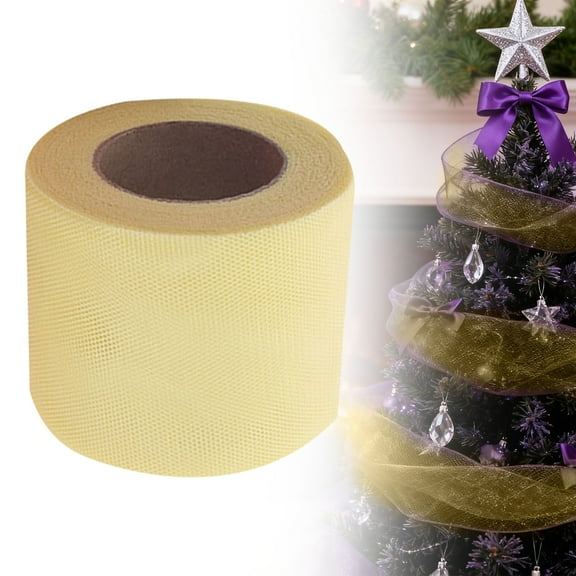 Tulle Fabric Roll,Mesh Fabric,2.36 Inch X 25 Yards Mesh Tulle Ribbon for Gift Wrapping,Tutus,Wedding,Party Decorations,DIY Crafts(Yellow)